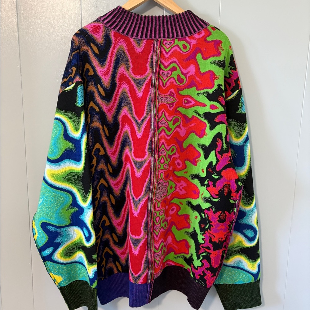 AGR Knit Cherish Psychedelic Panelled Cardigan Merino Wool Rave Sweater Large - Picture 13 of 15